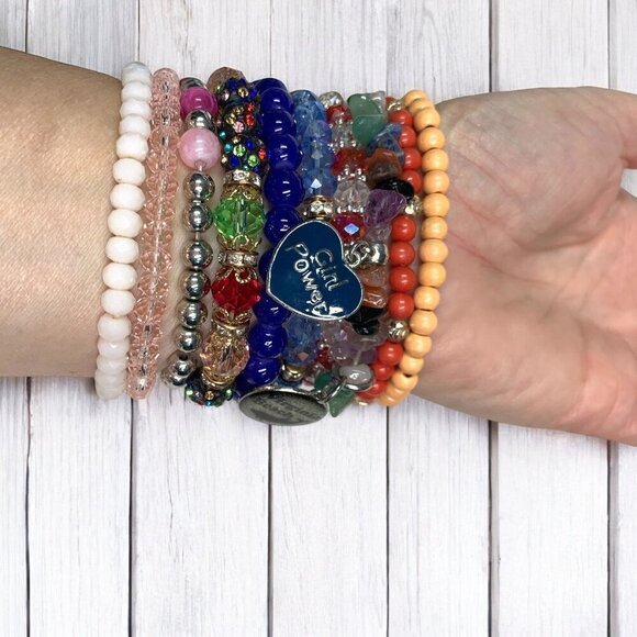 Set of 10 Stretch Boho Style Bracelets Elephant Blue Green Red White Orange OS - Picture 2 of 5